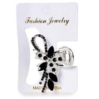 Pinza Chica De Metal En Color Plateado Con Flores Cubiertas De Piedras Colores 5 Cm | XH7254