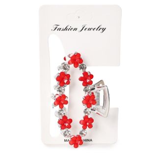 Pinza Rectangular De Metal Dorada Y Plateada Ovalada Con Piedras Y Flores De Acrílico 9 Cm | XH7356