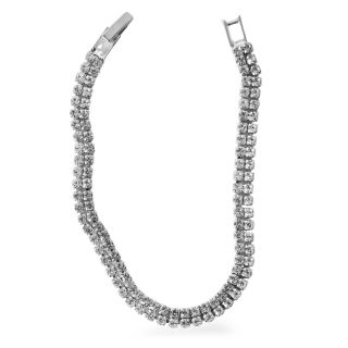 Pulsera De Metal Color Plateado Con Broche Y 2 Líneas De Piedras Tornasol 18 Cm | XQ-29-1276-2