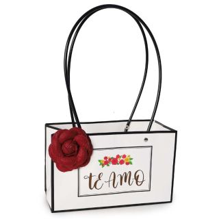 Bolsa Para Regalo Mediana Decorativa Te Amo En Color Blanco Con Flor Vino 22 x 34 Cm | LB-3277