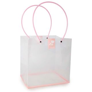 Bolsa Para Regalo Grande De Plástico Transparente con Flores Y Puntos Rosas 23 x 43 Cm | LB-3886