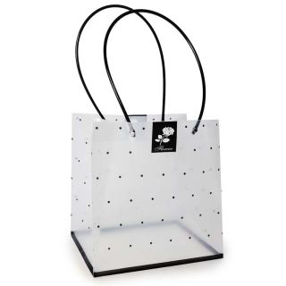 Bolsa Para Regalo Grande De Plástico Transparente con Flores Y Puntos Negros 23 x 43 Cm | LB-3886