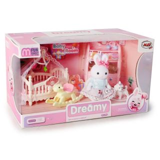 Conejito DREAMY Baby Blanco Terciopelo Con Vestido Recamara De Bebe Y Accesorios 26 Cm | LO-092093