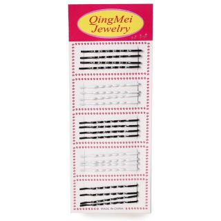 Pasadores Para Cabello De Metal Con Brillos Ondulados Blanco Y Negro En Cartón Rosa 21.5 Cm | JNG-570