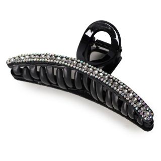 Pinza Grande De Plástico En Color Negro Ovalada Cubierta De Piedras Colores 11.2 Cm | XQ-31-17