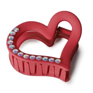 Pinza Mediana De Plástico En Forma De Corazón Perforado Colores Mate Con Piedras 6.5 Cm | XQ-31-61