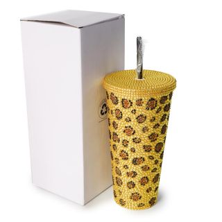 Vaso Grande De Plástico Reforzado Cubierto De Piedras Animal Print Colores Con Popote 20 Cm | MAFU