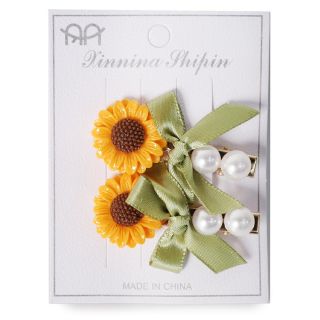 Picos Garza De Metal Con Girasol De Acrílico Y Listones Con Perlas 6.5 Cm | 25P-18