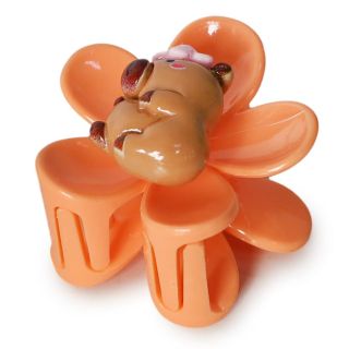 Pinza Chica De Plástico Flor Hawaiana Con Capibara De Acrílico 4 Cm | 25MK-I-20