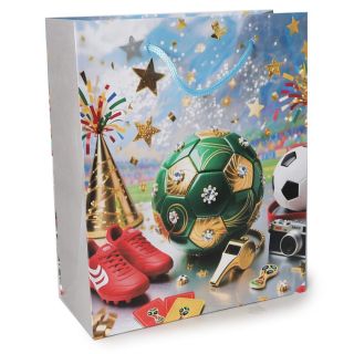 Bolsa Para Regalo Mediana Delgada Estampada Balones Mundialistas Colores 21.5 x 18 Cm | HG25U-10