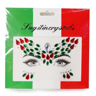 Sticker Planilla Mediana Con Piedras Decorativas Faciales Tricolor Verde Blanco Y Rojo 13.5 Cm | HG25V-10