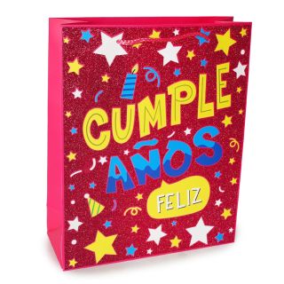 Bolsa Para Regalo Grande Estampada Cumpleaños Cubierta De Glitter 32 x 26 Cm | JH-F4013