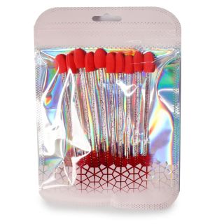 Aplicadores Para Sombras Y Cepillos Para Cejas 2 En 1 Con Mango Transparente Glitter 10.5 Cm | XQ-33-153