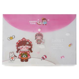 Folder Escolar De Plástico Grande Con Broche Estampado Muñecas Con Animales 35.5 x 25 Cm | WWJ-02