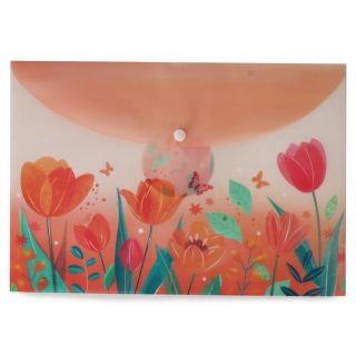 Folder Escolar De Plástico Grande Con Broche Estampado Flores Varios Colores 35.5 x 25 Cm | WWJ-02