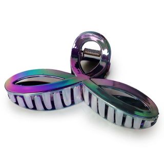 Pinza Grande De Plástico Rectangular En Forma De Infinito Bicolor Metalizada 11 Cm | TJZ-2633