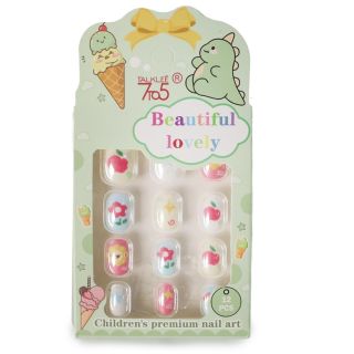 Uñas Postizas Infantiles Cuadradas Ovaladas Estampada De Colores En Caja Verde 11 Cm | HZJ-520