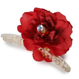 Pinza Grande De Plástico Transparente Rectangular Ovalada Con Flor De Tela 11 Cm | XQ-31-56