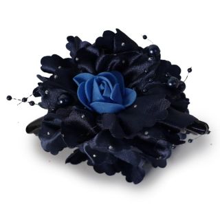 Pinza Grande De Plástico Negro Con Flor De Tela Y Foami Con Perlas y Piedras 12 Cm | XQ-32-71