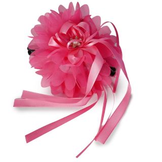 Pinza Grande De Plástico Negro Con Flor De Tela Doble Cubierta De Piedras y listones 12 Cm | XQ-32-72