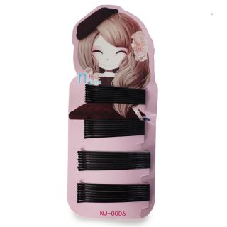 Pasadores De Metal En Color Negro Ondulados Chicos Y Grandes Blíster Rosa Muñeca 17.5 Cm | XQ-32-93