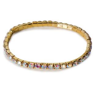 Pulsera De Metal Dorada Elástica Con Línea De Piedras Tornasol 6.3 Cm | XQ-33-166