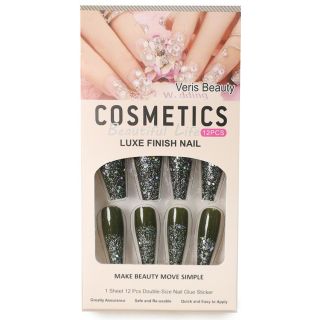 Uñas Postizas Largas En Punta Cubiertas De Glitter Varios Colores Luxe Caja Beige 13.5 Cm | HG25H-17