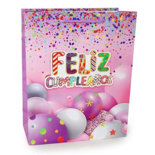 Bolsa Para Regalo Grande Estampada Feliz Cumpleaños Y Globos Varios Colores 32 x 26 Cm | HG25U-15