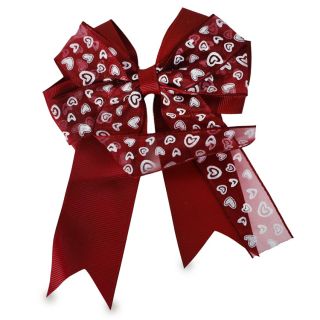 Pico Garza De Metal Grande Con Moño Doble De Tela Y Estampado Corazones 15 Cm | HG25T-32