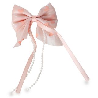 Pico Garza Mediano Con Moño De Tela Estampado Corazones Con Listones Y Perlas 8 Cm | HG25R-34