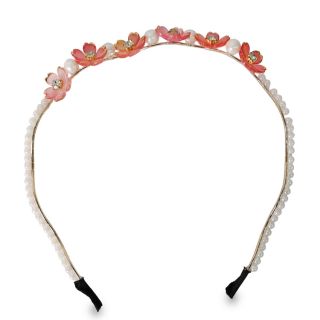 Diadema De Metal Delgada Ondulada Con Línea De Perlas Y Flores Varios Colores 13 Cm | XQ-16-698