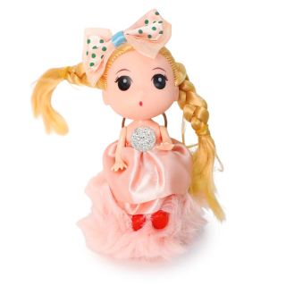 Llavero Muñeca Grande Con Vestido De Pompón Y Trencitas Varios Colores 12.5 Cm | XQ-18-782