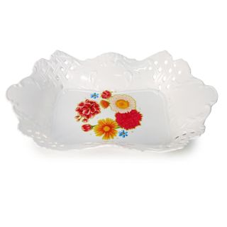 Charola Grande De Plástico En Color Blanco Rectangular Grabada Rombos Estampada 38.5 x 25 x 6.5 Cm | GM-284