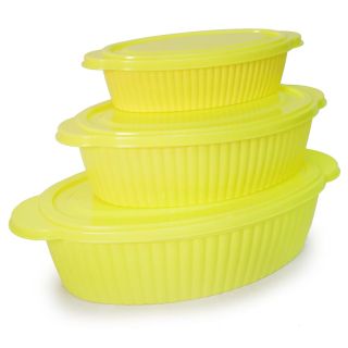 Topers De Plástico Ovalados Con Orejitas Y Grabados Líneas Color Amarillo 3 Tamaños 1500 Ml | FMV