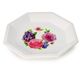 Plato jumbo De Plástico Octagonal Hondo En Color Blanco Estampado Flores 26.5 x 3.2 Cm | GM-268 FMV