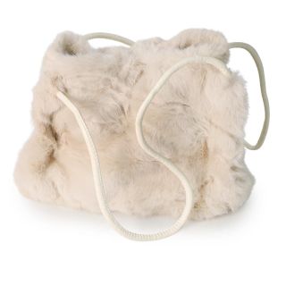Bolso De Mano Mediano De Tela Cubierto De Peluche Beige Y Asas De Vinil Redondas 27 Cm | HLB-33