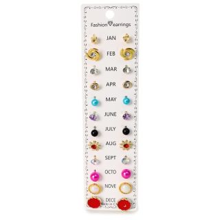 Aretes Chicos De Metal Con Figuras En Varios Colores Con Piedras Blíster Meses 17 Cm | HU-ED2136