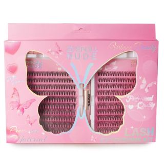 Pestañas Postizas Nude En Grupo Con Pegamento Pinzas Y Cepillo Caja Mariposa 26 Cm | HU-JM2401