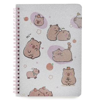 Libreta Escolar Mediana Estampada Capibaras Glitter Con Hojas Rayadas Blancas 20.5 x 14 Cm | HU-XX2395