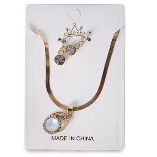 Collar De Acero Cadena Plana Delgadas Con Aretes Y Dijes Colgantes Con Piedras 11 Cm | ZXQ04583