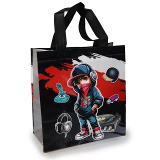 Bolsa Ecológica Textil Chica Con Estampado De Niños Con Gorra Colores 23 x 22 Cm | ZXQ04083