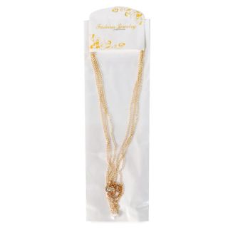Collar Largo Triple Cadena Delgada De Metal Dorado Con Dijes Cubiertos De Piedras 25 Cm | ZXQ04607