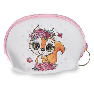 Monedero Grande Ovalado De Vinil Estampado Felinos Con Flores Cierre Rosa 11.5 Cm | ZXQ04630