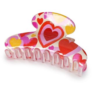 Pinza Grande De Plástico Rectangular Ovalada Estampada Corazones Colores 9.2 Cm | ZXQ04269