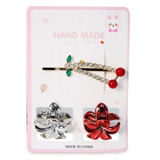 Pinzas Chicas De Plástico Flores Cromadas De Colores Y Pasador Dorado Con Cereza Piedras 10 Cm | ZXQ04401
