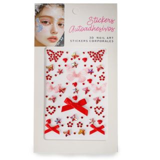 Sticker Planilla Mediana Con Piedras mariposas Y Moños Decorativos Rojos 3D 19 Cm | ZXQ04591