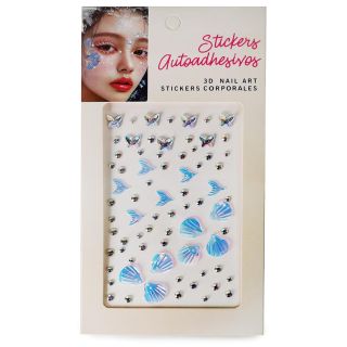 Sticker Planilla Mediana Con Piedras Mariposas Almejas Y Colitas Sirenas Tornasol 3D 19 Cm | ZXQ04592