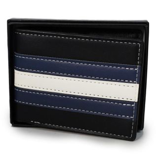 Cartera Grande De Vinil Negra Con Línea Azul Blanca Y Línea Verde Con Rojo 11.5 Cm | BILL