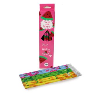 Lapices Escolares HB Con Goma Estampados Frutas De Colores En Caja 12 Lapices 19 Cm | HG26A-12