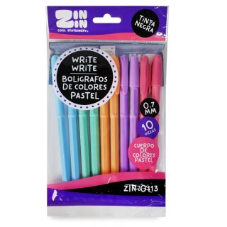 Plumas Escolares Tinta Negra Zin Zin En Envase Hexagonal De Plástico Colores Pastel 15 Cm | ZIN-0113